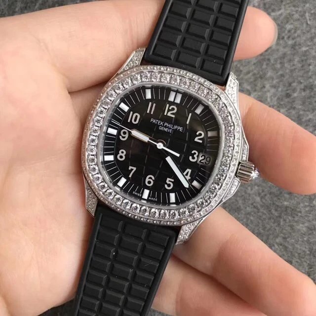 PPF厂手表百达翡丽AQUANAUT系列5068R001手雷18k金镶钻自动机械女表橡胶 百达翡丽750高仿女表￥3480.00 第5张