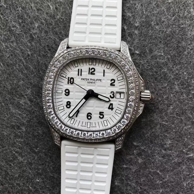 PPF厂手表百达翡丽AQUANAUT系列5068R001手雷18k金镶钻自动机械女表橡胶 百达翡丽750高仿女表￥3480.00 第9张